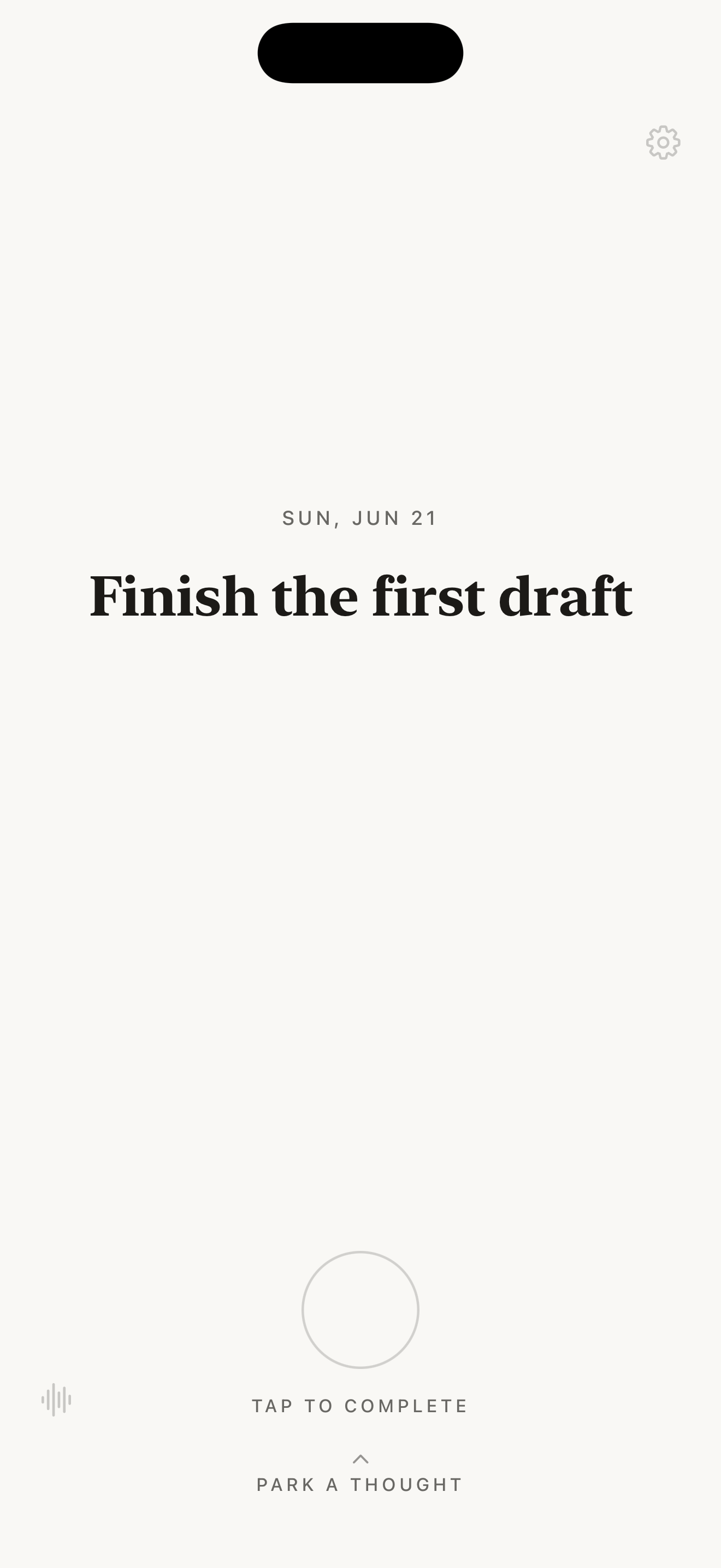 A single committed goal shown in large serif type, with nothing else on screen