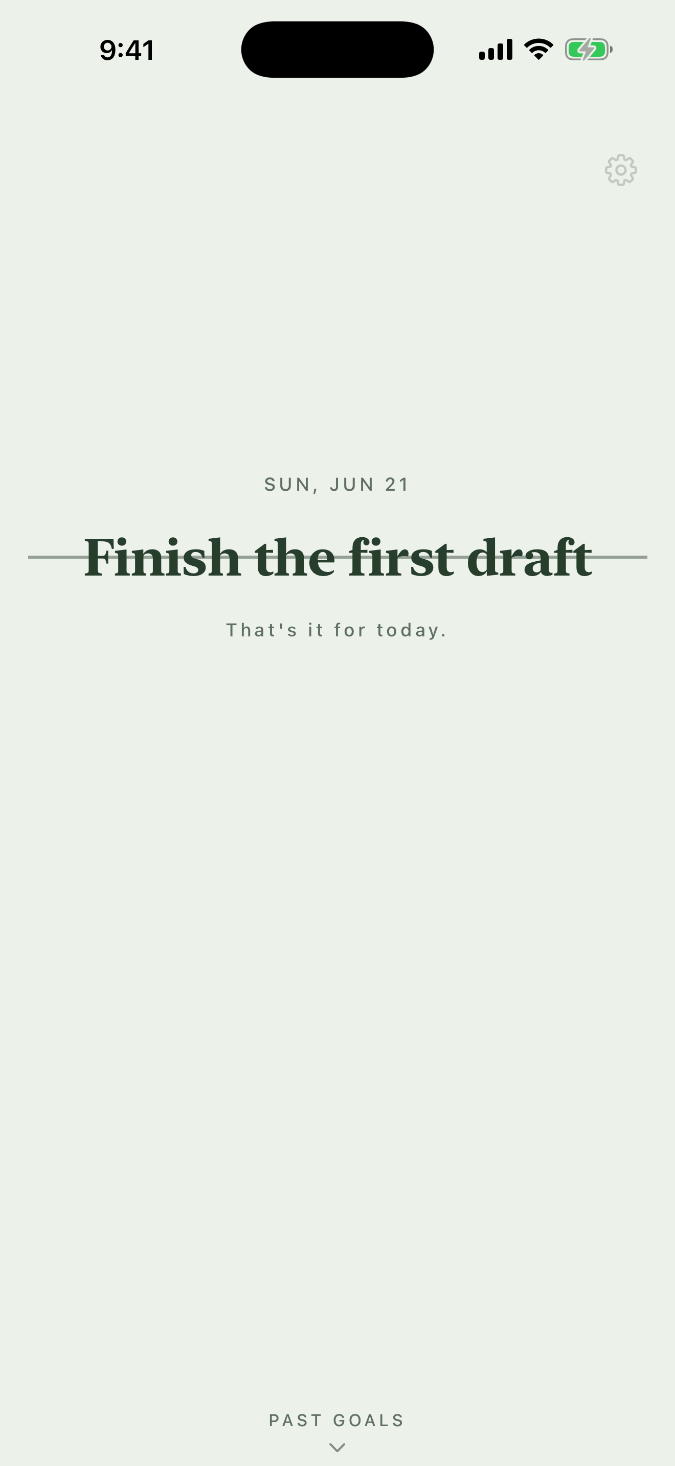 A completed goal with a line struck through it and the words: That's it for today